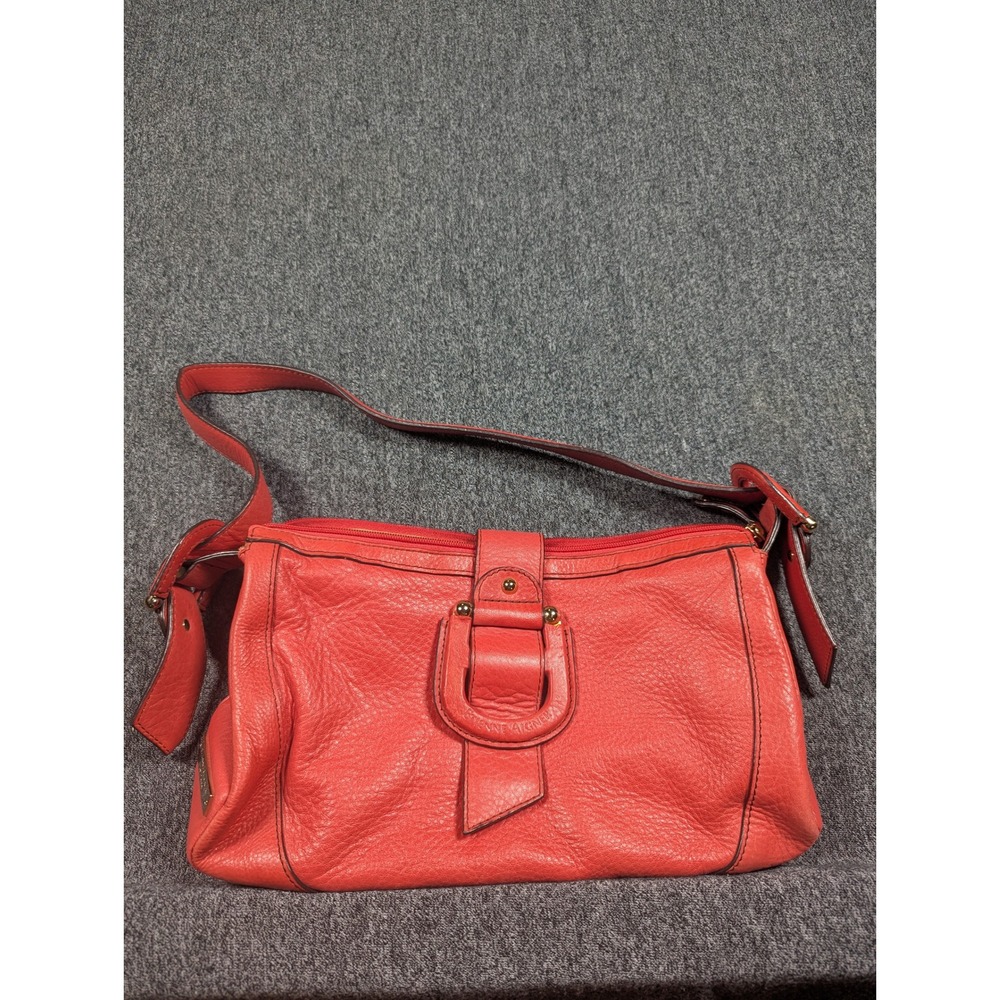 Etienne Aigner Coral Red Pebbled Leather Shoulder Bag Gold Hardware 80016